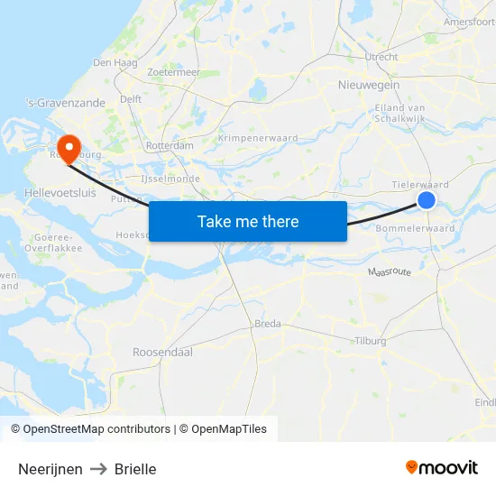 Neerijnen to Brielle map