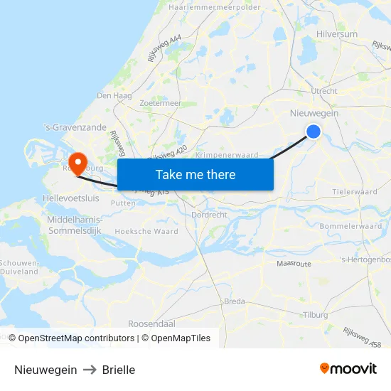 Nieuwegein to Brielle map