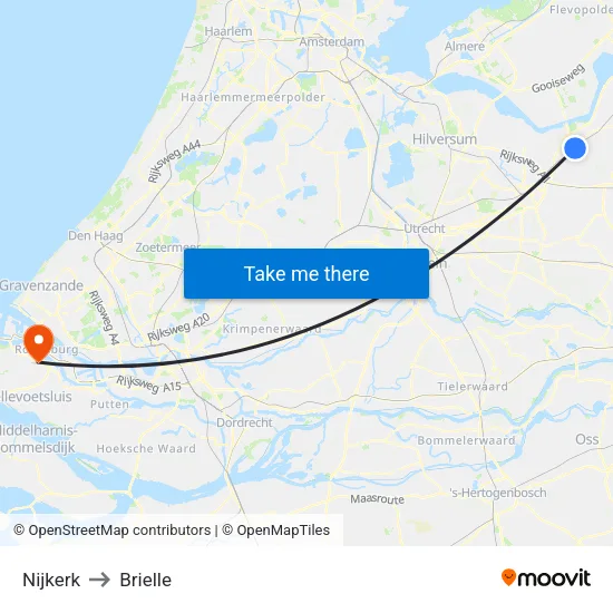 Nijkerk to Brielle map