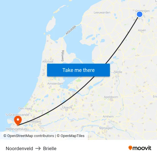 Noordenveld to Brielle map