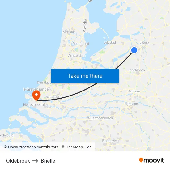 Oldebroek to Brielle map