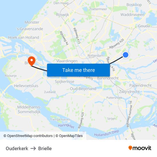 Ouderkerk to Brielle map