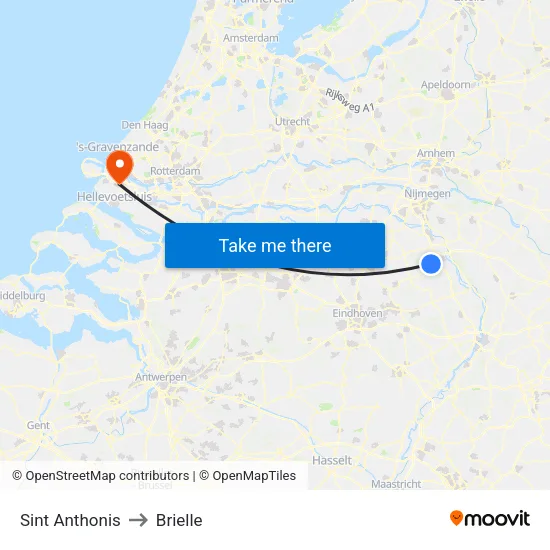 Sint Anthonis to Brielle map