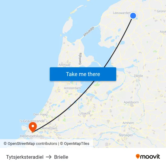 Tytsjerksteradiel to Brielle map