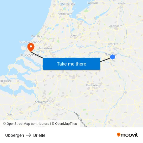 Ubbergen to Brielle map
