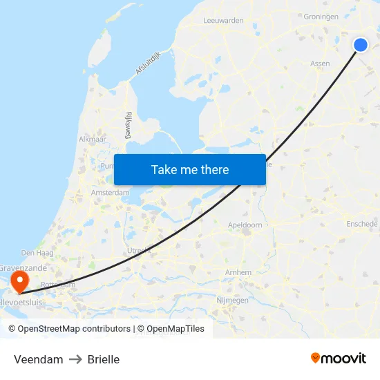Veendam to Brielle map