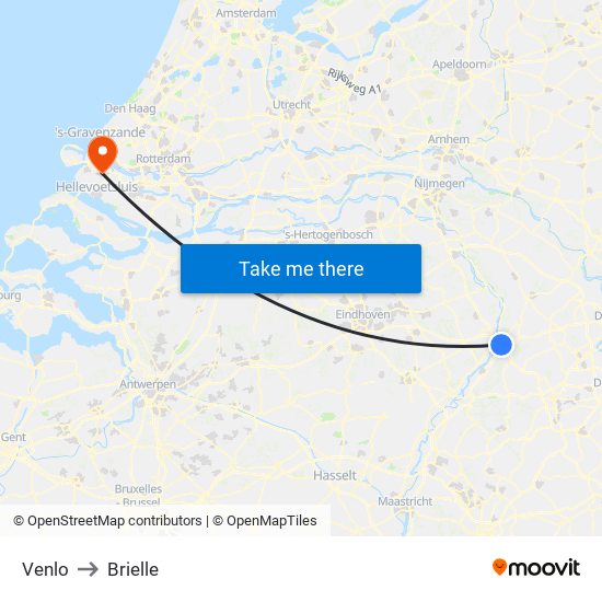 Venlo to Brielle map