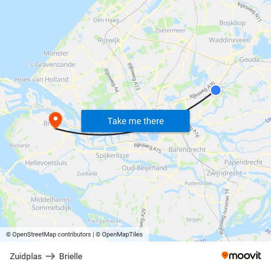 Zuidplas to Brielle map