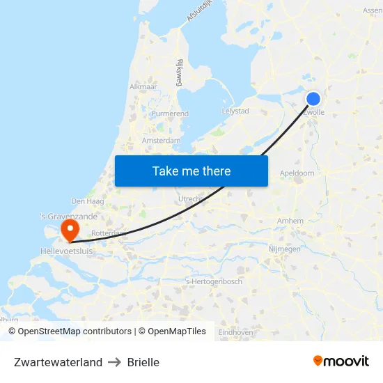 Zwartewaterland to Brielle map