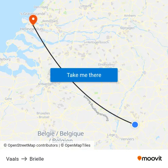 Vaals to Brielle map