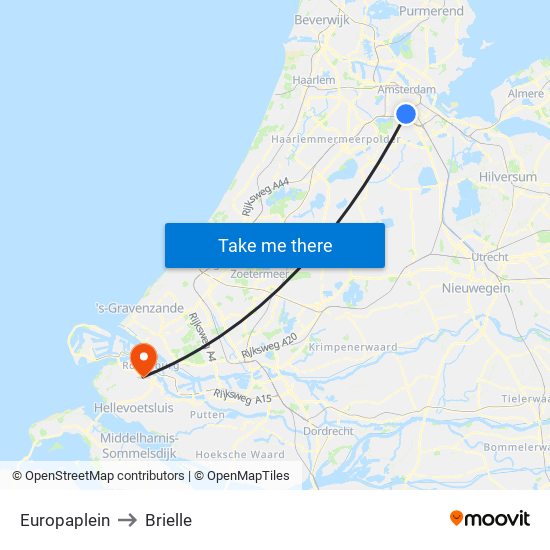 Europaplein to Brielle map