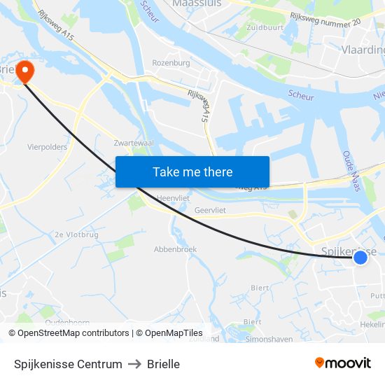 Spijkenisse Centrum to Brielle map