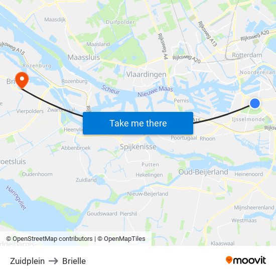 Zuidplein to Brielle map