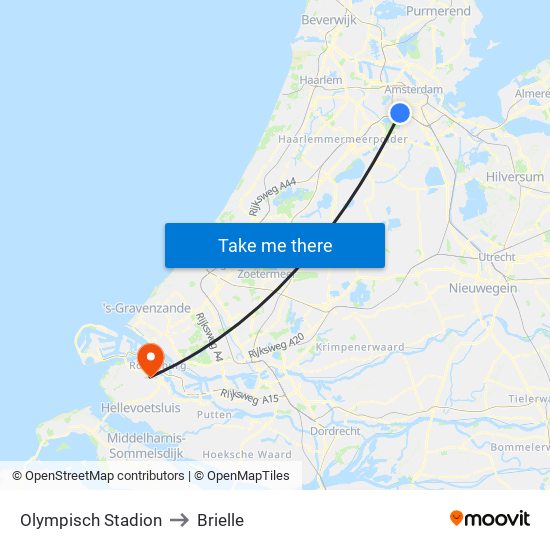 Olympisch Stadion to Brielle map