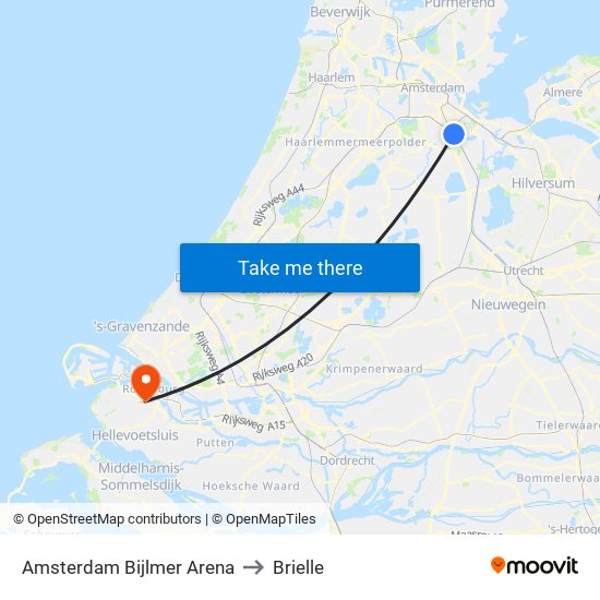 Amsterdam Bijlmer Arena to Brielle map