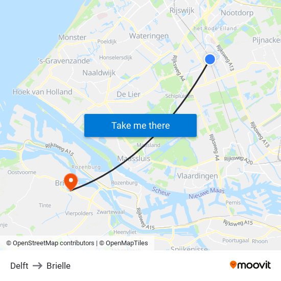 Delft to Brielle map