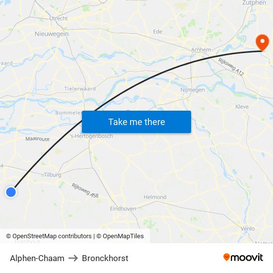 Alphen-Chaam to Bronckhorst map