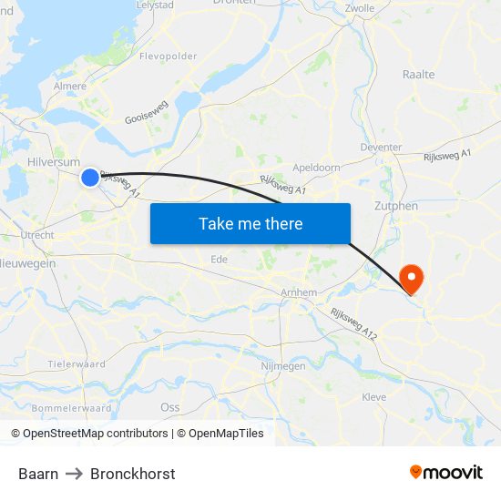 Baarn to Bronckhorst map