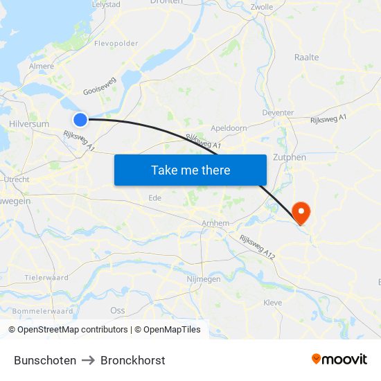 Bunschoten to Bronckhorst map