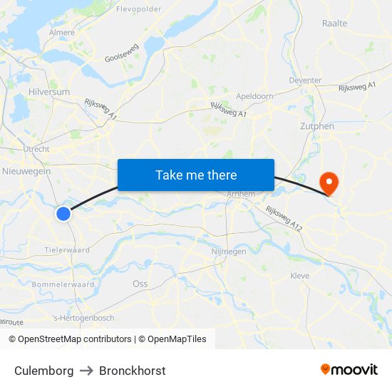 Culemborg to Bronckhorst map