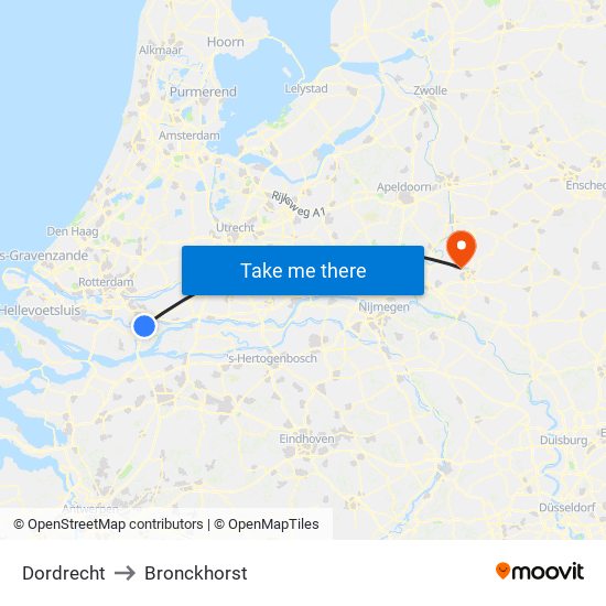 Dordrecht to Bronckhorst map