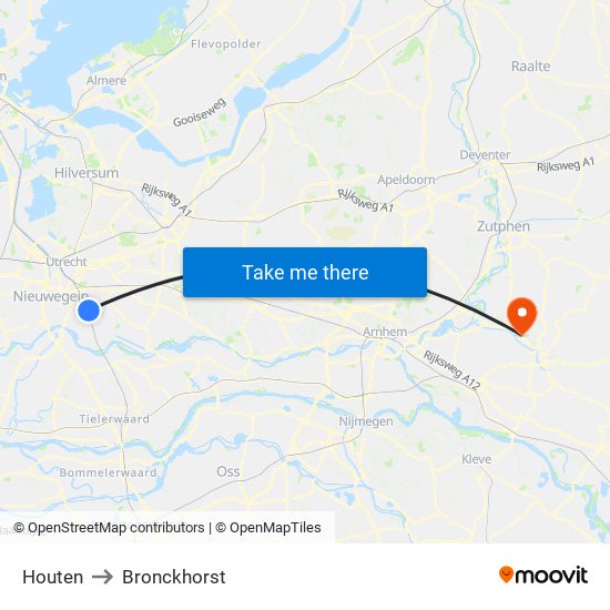 Houten to Bronckhorst map