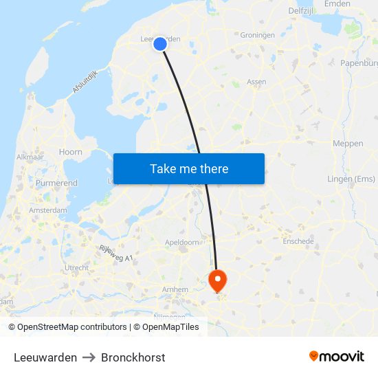 Leeuwarden to Bronckhorst map