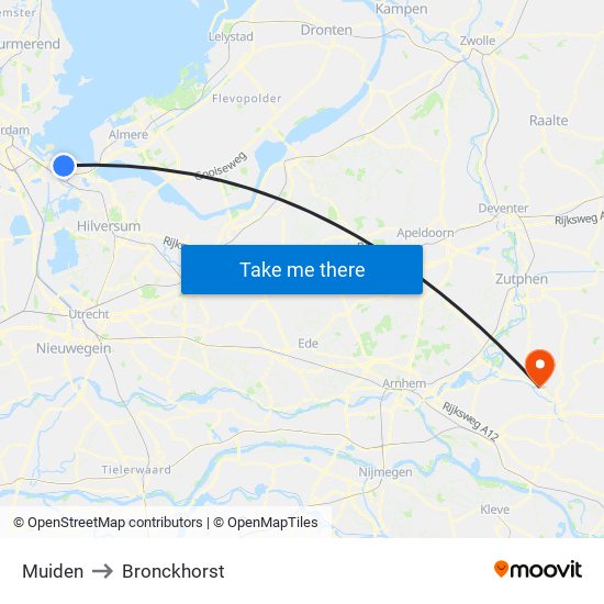 Muiden to Bronckhorst map