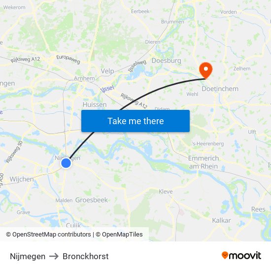 Nijmegen to Bronckhorst map