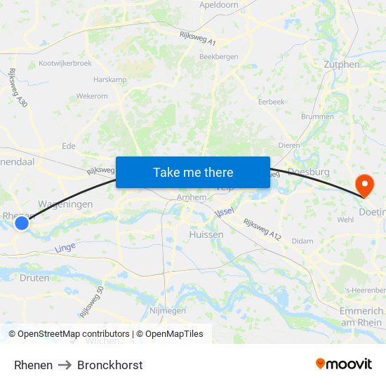 Rhenen to Bronckhorst map