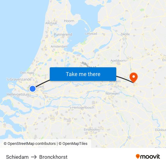 Schiedam to Bronckhorst map