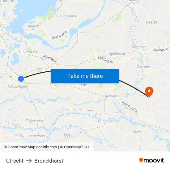 Utrecht to Bronckhorst map