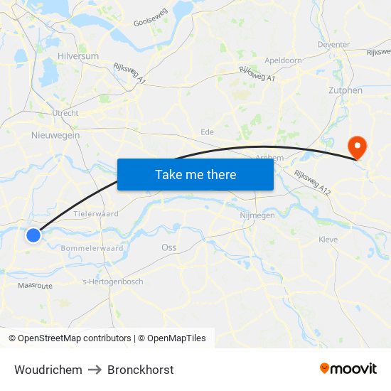 Woudrichem to Bronckhorst map