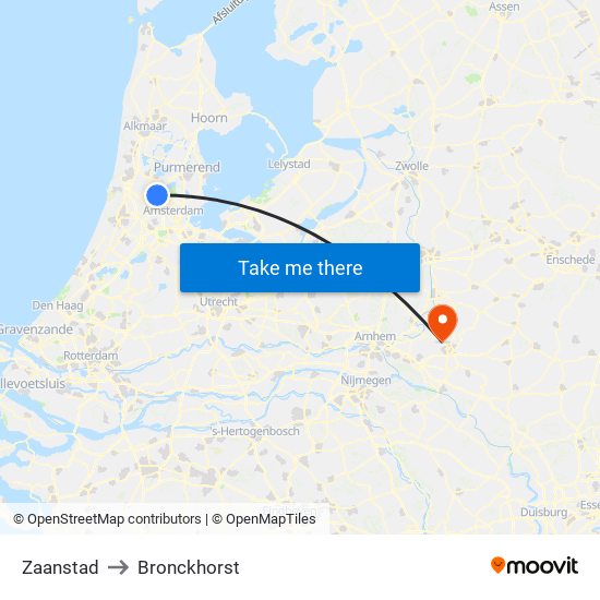 Zaanstad to Bronckhorst map