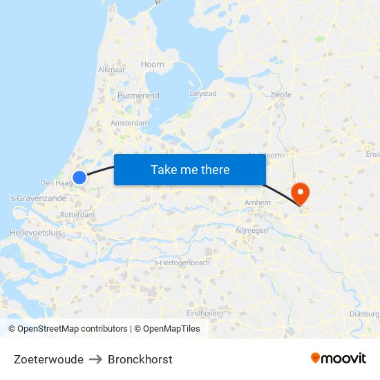 Zoeterwoude to Bronckhorst map