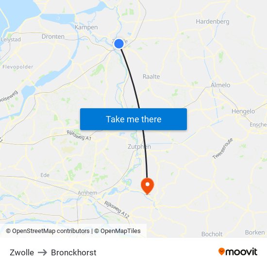 Zwolle to Bronckhorst map