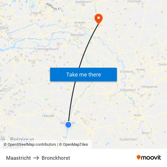 Maastricht to Bronckhorst map