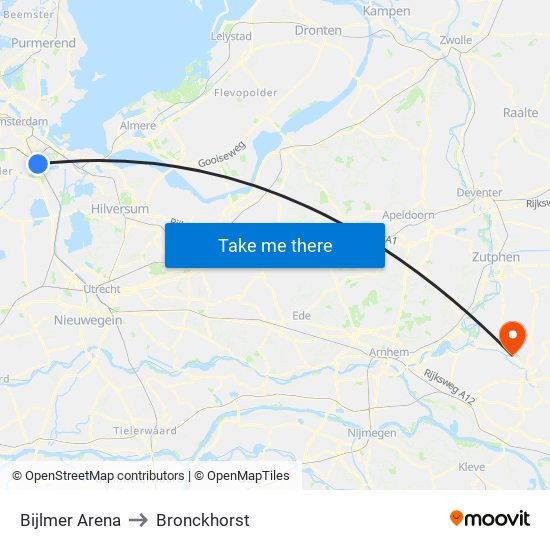 Bijlmer Arena to Bronckhorst map