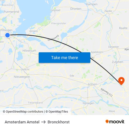 Amsterdam Amstel to Bronckhorst map