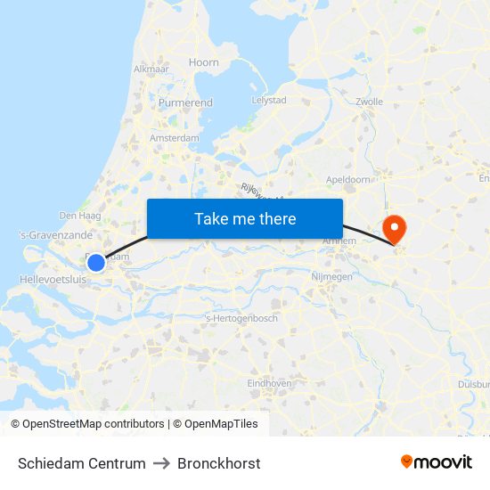 Schiedam Centrum to Bronckhorst map