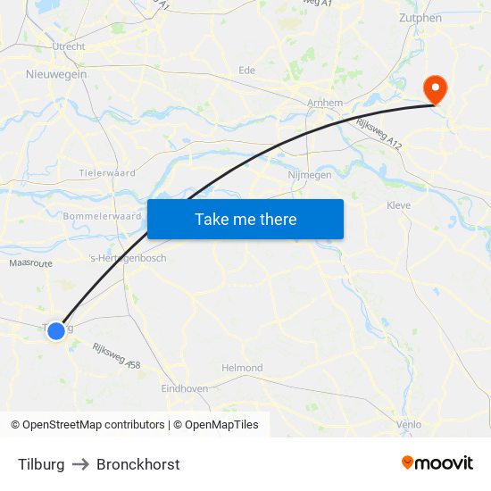 Tilburg to Bronckhorst map