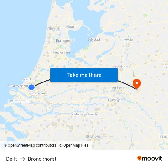 Delft to Bronckhorst map