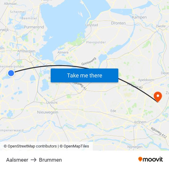 Aalsmeer to Brummen map
