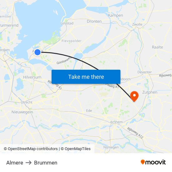 Almere to Brummen map