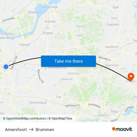 Amersfoort to Brummen map