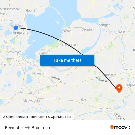 Beemster to Brummen map