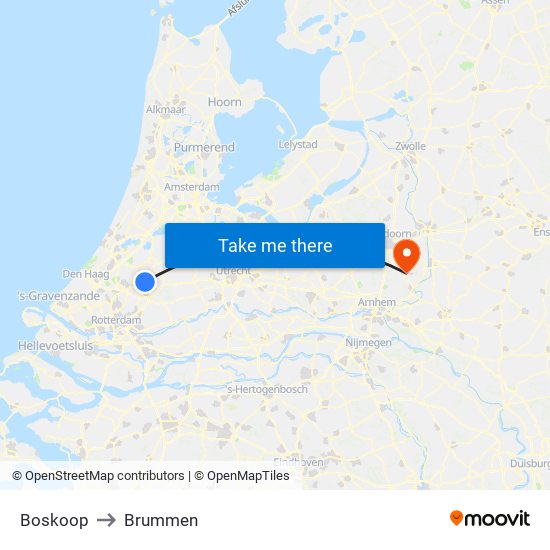 Boskoop to Brummen map