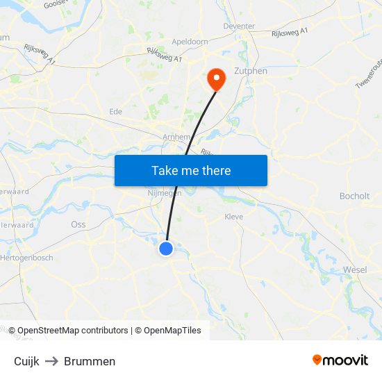 Cuijk to Brummen map