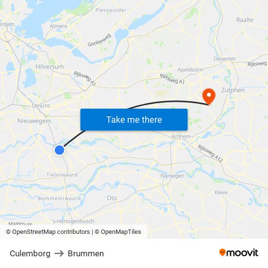 Culemborg to Brummen map