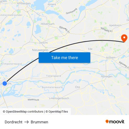 Dordrecht to Brummen map